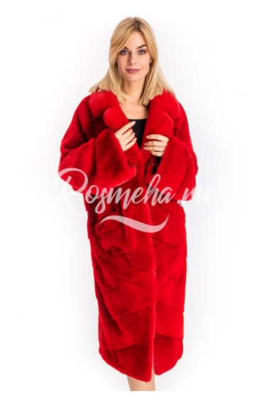 Стильная красная шуба кимоно из аукционной норки (177-11013)