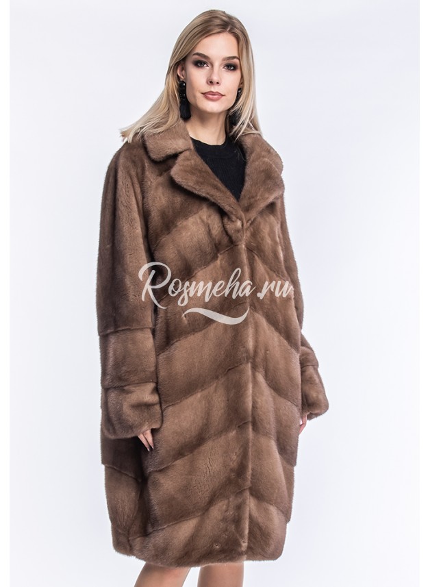 Стильная меховая шуба норка орех (64-10012) купить в интернет магазине  Rosmeha.ru