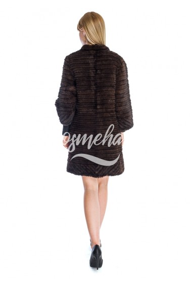 Пальто из вязаной норки стойка (030-9039)