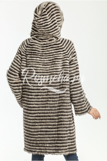 Дымчатое пальто из норки с капюшоном (13-90351)