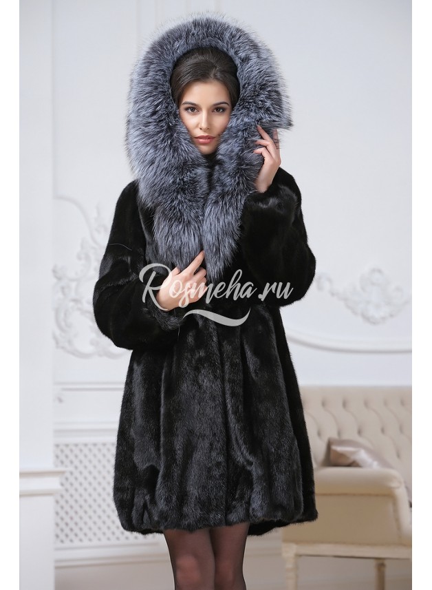 Черная норковая шуба с чернобуркой (23-90511) купить в интернет магазине  Rosmeha.ru